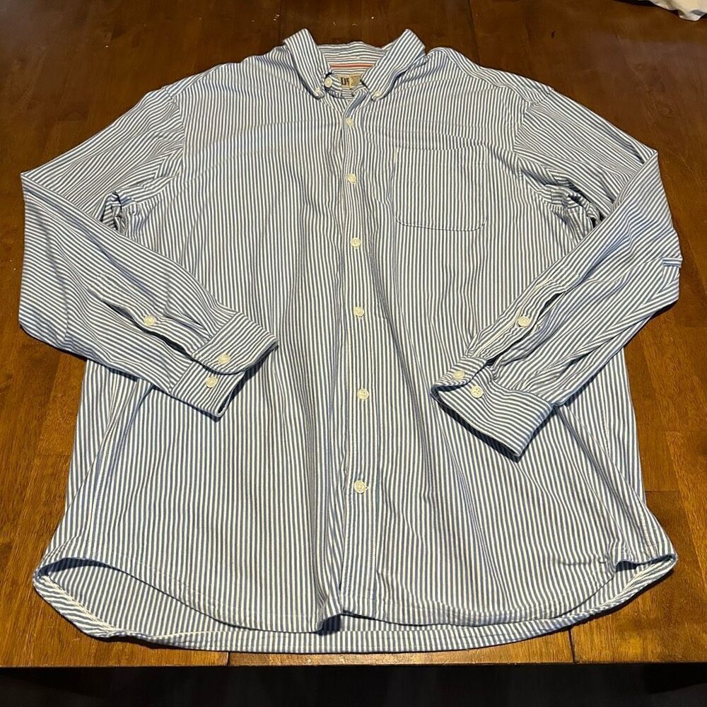 Duluth Trading Shirt Mens Size XL Blue Striped Long Sleeve Relaxed Fit Button Up
